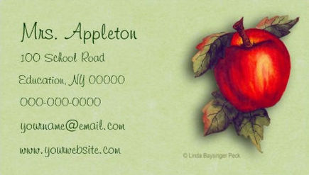 Simple Elegance Red Vintage Apple School Teacher Business Cards
