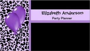 Trendy Party Planner Purple and Black Leopard Print Business Cards