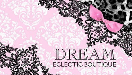 Leopard and Lace Girly Pink Bow and Damask Boutique Business Cards