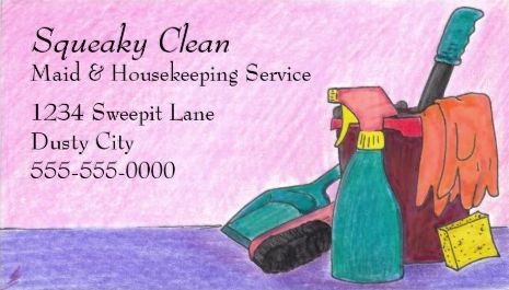 Stylish Purple Hand Drawn Cleaning Supplies Housekeeping Business Cards