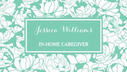 Modern Mint Green Floral Girly Nurse Caregiver Business Cards