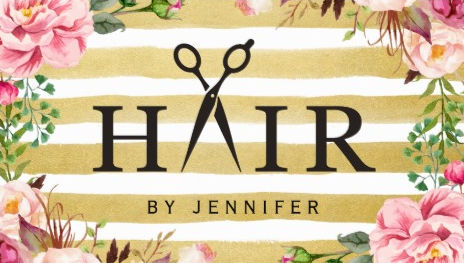 Creative Floral Hair Scissor Gold Stripes Salon Appointment Business Cards