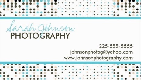 Chic Teal and Brown Retro Dots on White Photography Business Cards
