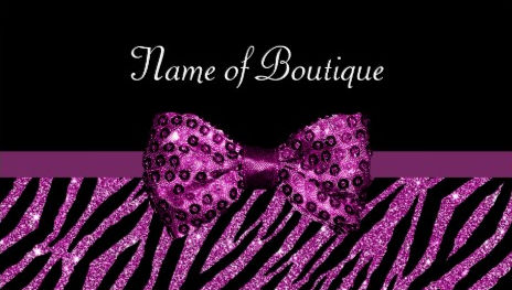 Chic Boutique Purple Glitter Zebra Print Luxe Bow Business Cards