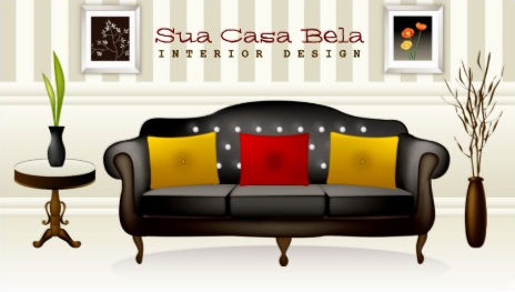 Classy Sofa Red and Yellow Pillows Sua Casa Bela Interior Design Business Cards