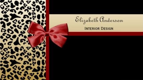 Elegant Interior Design Black and Gold Leopard Print Business Cards