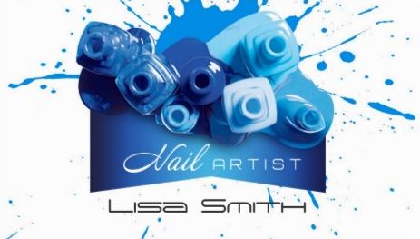 Modern Blue Splash and Splatter Fingernail Polish Nail Artist Business Cards 