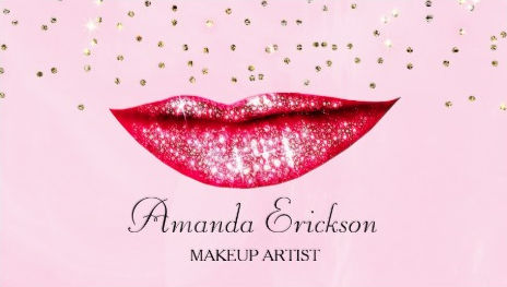 Chic Makeup Artist Pink Gold Faux Diamond Bling Business Cards