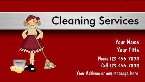 Cute Red Retro Mod Cartoon Maid Cleaning Service Business Cards