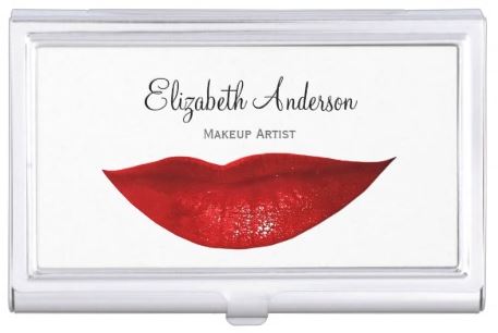 Modern Cosmetology Makeup Artist With Red Lips Business Card Case