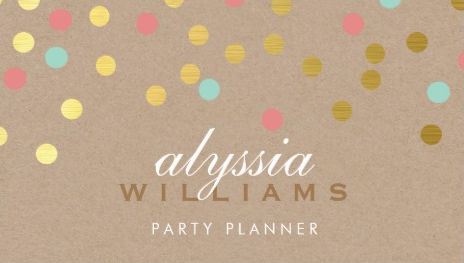 Cute and Colorful Confetti Spots Kraft Paper Style Party Planner Business Cards