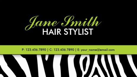 Zebra Print Modern Bright Green Stylish Hair Stylist and Salon Business Cards