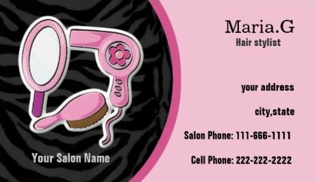 Girly Pink and Black Beauty Supplies Hair Stylist Business Cards