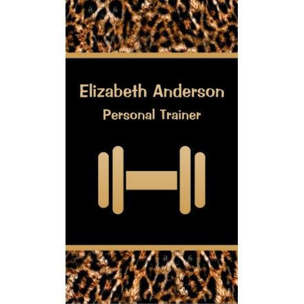 Stylish Brown Leopard Print Weights Personal Trainer Business Cards 