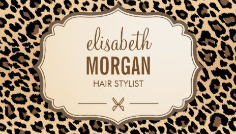 Hair Stylist Scissors Logo Elegant Cream and Brown Leopard Print Business Cards