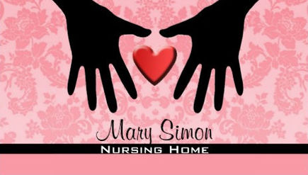 Feminine Pink Damask Heart and Hands Silhouette Nursing Home Business Cards