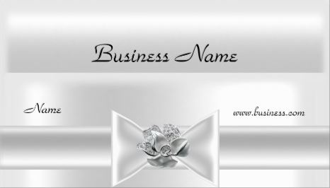 Elegant White Silk Silver Satin Bow Glamorous Flower Jewel Business Cards