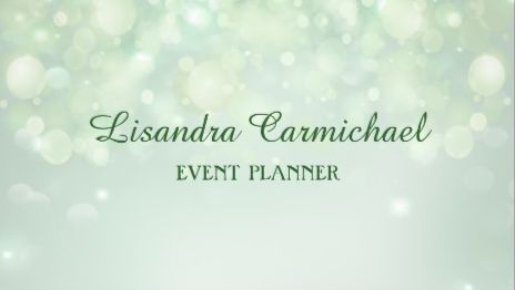 Elegant Misty Mint Green Bokeh Event Planner Business Cards