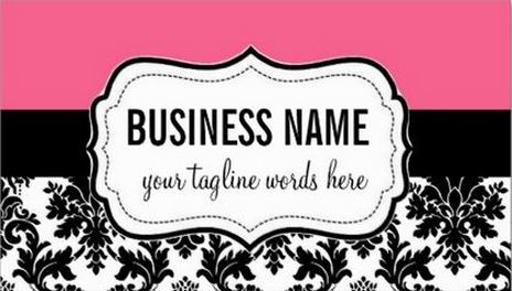 Girly Pink and Black with Chic Black and White Damask Business Cards 