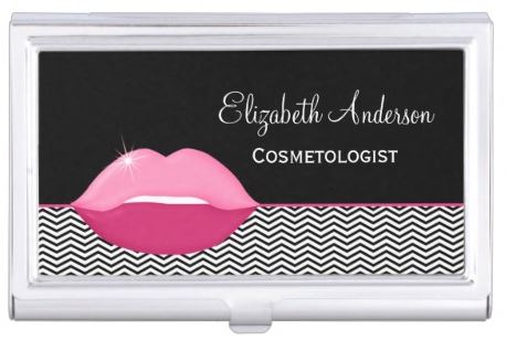 Pink Lips Trendy Chevron Makeup Artist Business Card Case