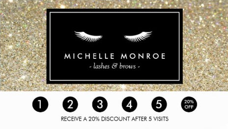 Eyelashes with Gold Glitter Loyalty Punch Card Business Cards