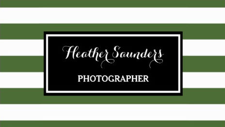 Trendy Wide Green and White Stripes Photographer  Business Cards