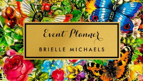 Colorful Vintage Floral Elegant Gold Event Planner Business Cards