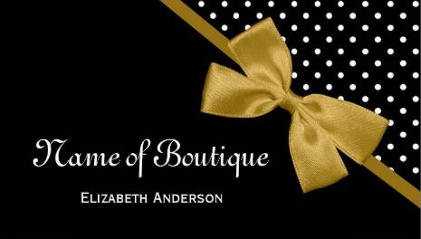Stylish Boutique Black and White Polka Dots Elegant Gold Ribbon Business Cards