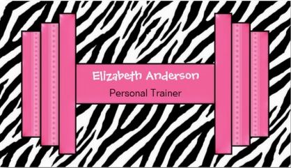 Trendy Pink And Black Zebra Print Weights Personal Trainer Business Cards 