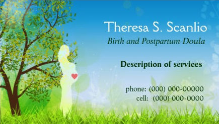 Woman Silhouette in Meadow Baby Bump With Heart Doula Business Cards