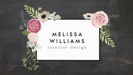 Vintage Modern Floral Motif on Chalkboard Interior Designer Business Cards