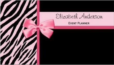 Trendy Event Planner Pink and Black Zebra With Bow Business Cards 