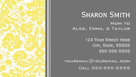 Chic Lemon Yellow Gray Damask Mom Calling Card Business Cards