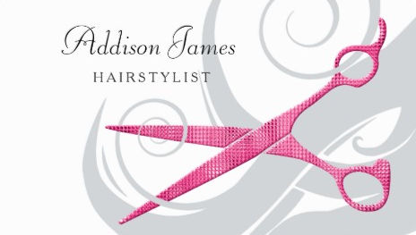 Girly Hairstylist Glitzy Pink Scissors and Curls Business Cards