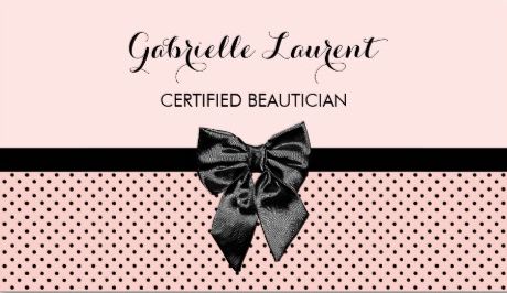 Beautician Chic Parisian Pink Polka Dots With Black Bow Business Cards