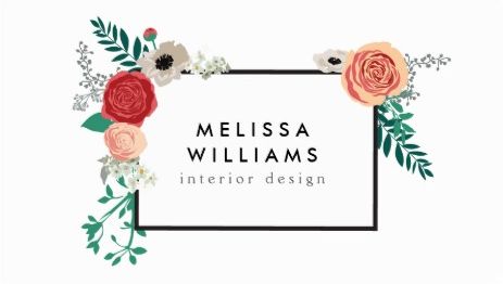 Vintage Modern Floral Motif on White Interior Designer Business Cards