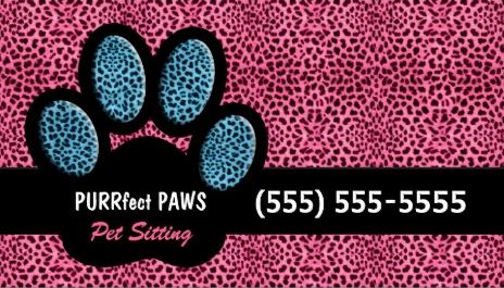 Cute Pink and Blue Cheetah Print Footprint Custom Paw Pet Sitter Business Cards 