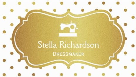 Dressmaker Seamstress Chic White Gold Polka Dots Business Cards