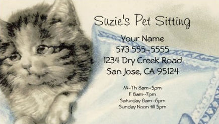 Pretty Vintage Kitten With Pillow Pet Sitting Services Business Cards