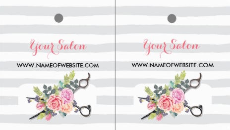 Chic Silver Scissors Stripes and Roses Hang Tags Made From Business Cards