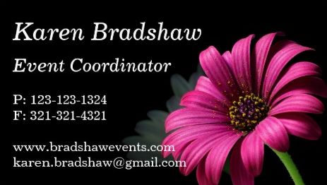 Pretty Pink Gerber Daisy on Black Event Coordinator Business Cards