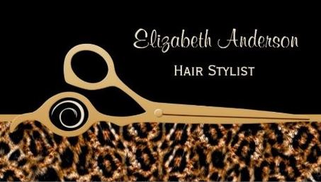 Elegant Black and Gold Leopard Hair Salon Business Cards 