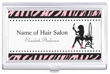 Chic Woman Pink and Black Zebra Hair Salon Business Card Case