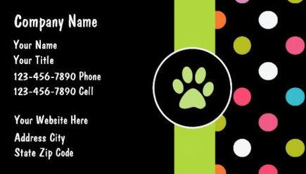 Fun and Colorful Polka Dots and Cute Paw Print Pet Care Business Cards