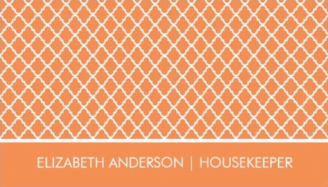 Stylish Orange Quatrefoil Pattern Housekeeping Services Business Cards