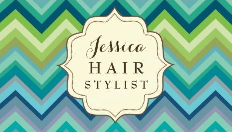 Chic Blue and Green Variegated Chevron Pattern Hair Stylist Business Cards 