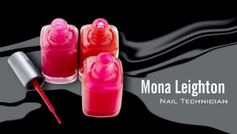 Elegant Nail Technician With Modern Shades of Red Polish Bottles Business Cards