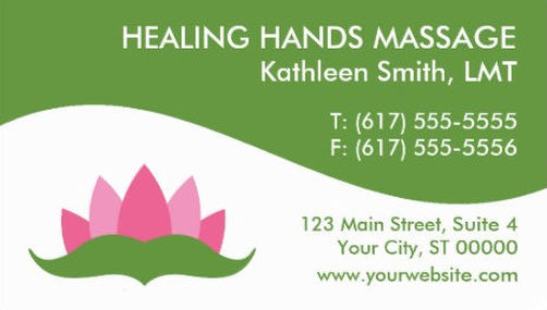 Girly Green and Pink Lotus Flower Massage Therapy Business Cards