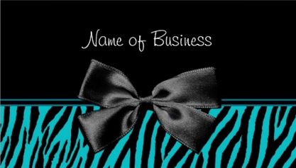 Trendy Black and Teal Zebra Print With Girly Ribbon Bow Business Cards 