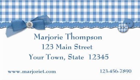 Country Blue Gingham Sweet Buttons and Bows Zigzag Border Business Cards